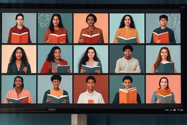 Grupo de pessoas em um clube de leitura online.