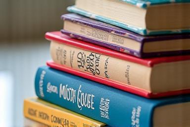 Pilha de livros com capas coloridas.